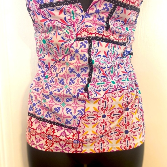 “NANETTE LEPORE” Maeve Patchwork Keyhole Tankini Top - Picture 7 of 15